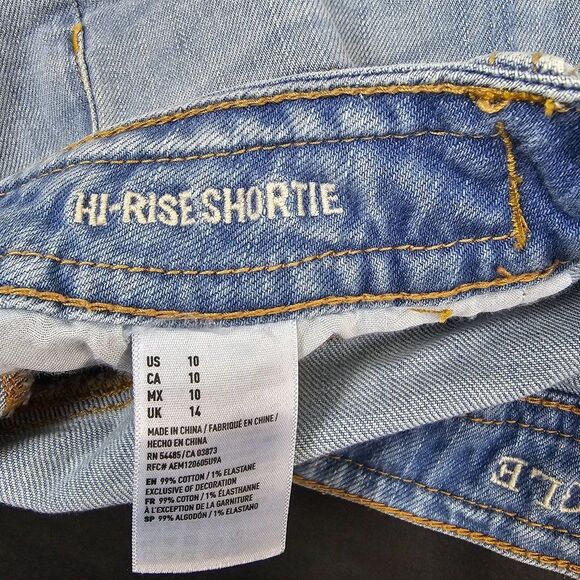 American Eagle Braid Detail Hi-Rise Shortie Denim Distressed Raw Hem Size 10 - Picture 5 of 5